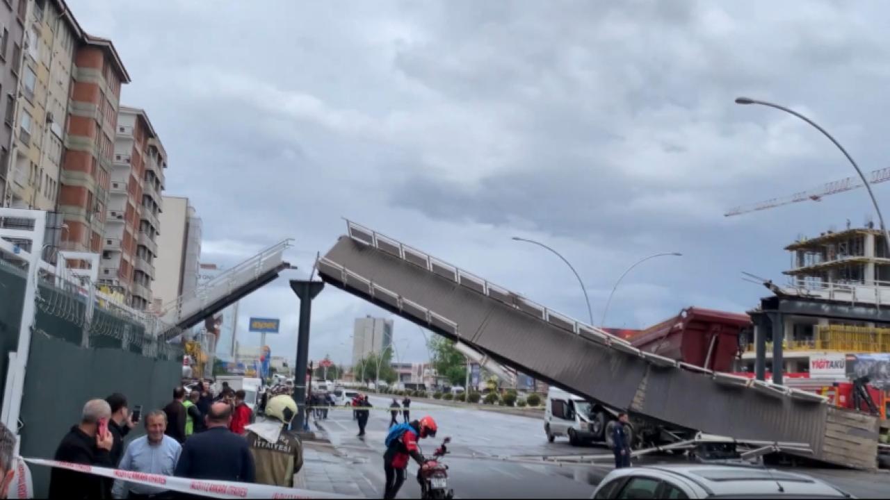 Ankarada damperi açık kamyon üst geçidi yıktı